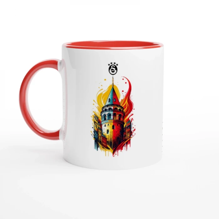 Galata Kulesi Kırmızı Kulplu Çift Taraf Baskılı Kupa Bardak