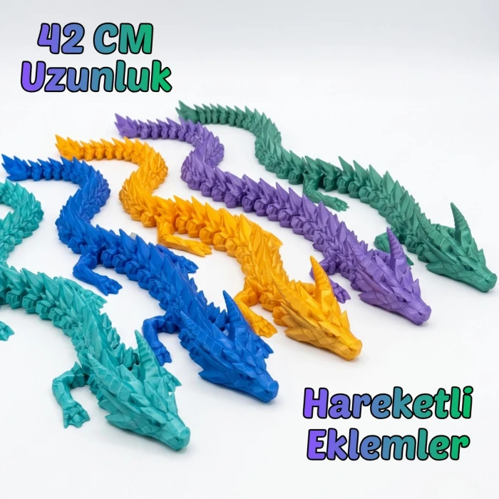Hareketli 3D Baskı Kristal Ejderha Figürü - 42 CM Koleksiyonluk