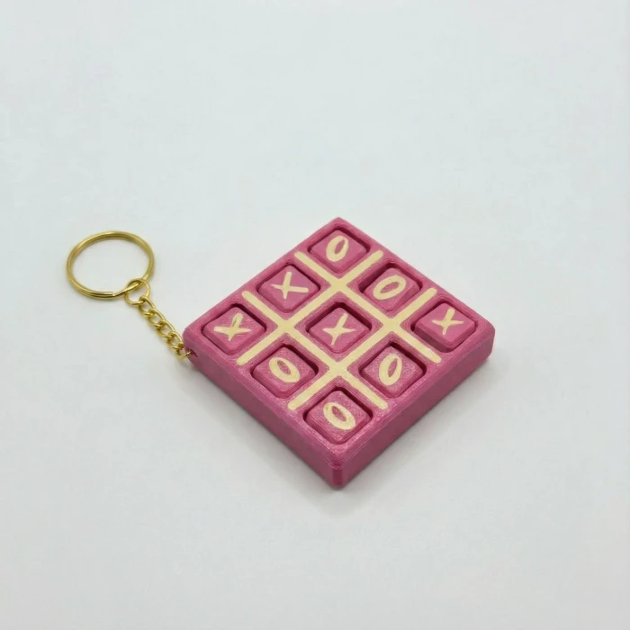 Hareketli Tic Tac Toe (XOX) Anahtarlık - Oynanabilir Stres Oyuncağı - Pembe