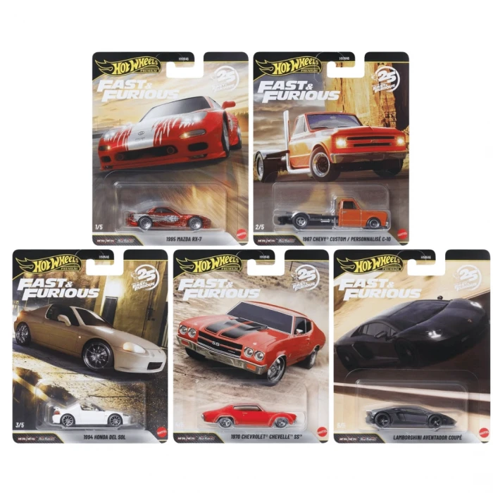 Hot Wheels Fast & Furious 25. Yıl Premium Mix2 Tam Set - 5li Diecast Set 1/64