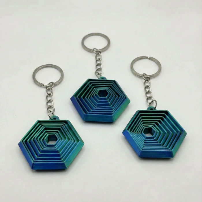 İçiçe Geçen Hareketli Altıgen Stres Anahtarlığı - Renk Geçişli Özel Tasarım Fidget