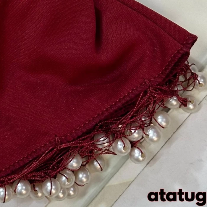 İncili Kişiye Özel İsim Baskılı Halay Mendili Bordo Renk