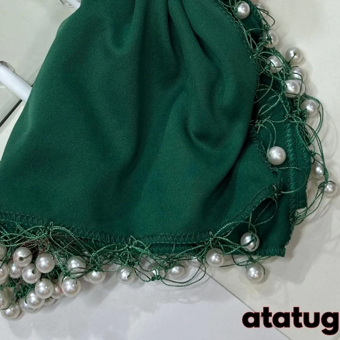 İncili Kişiye Özel İsim Baskılı Halay Mendili Zümrüt Yeşili Renk