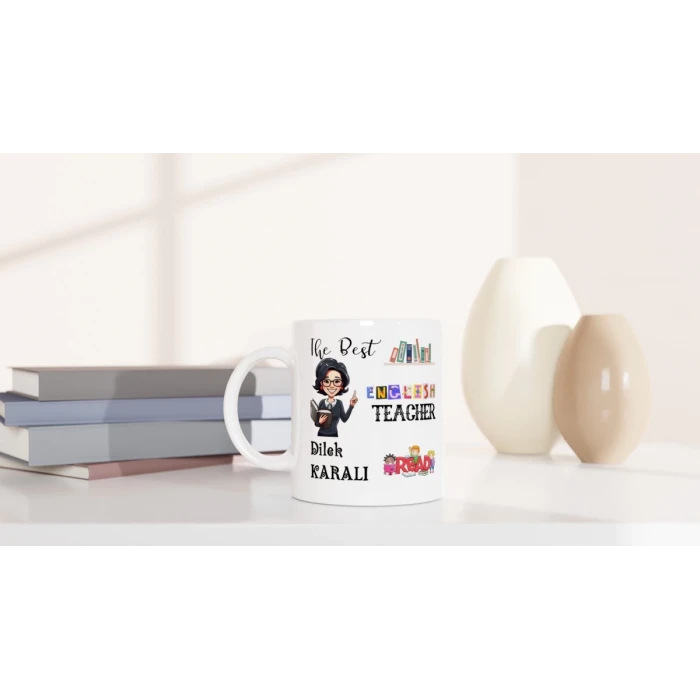 İNGİLİZCE ÖĞRETMENİ HEDİYESİ – KİŞİYE ÖZEL PORSELEN KUPA BARDAK, ÇİFT TARAF BASKILI, 300 ML, KUTULU