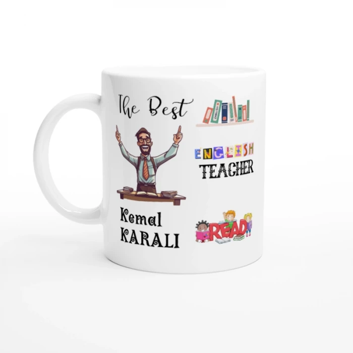 İNGİLİZCE ÖĞRETMENİ HEDİYESİ – KİŞİYE ÖZEL PORSELEN KUPA BARDAK, ÇİFT TARAF BASKILI, 300 ML, KUTULU