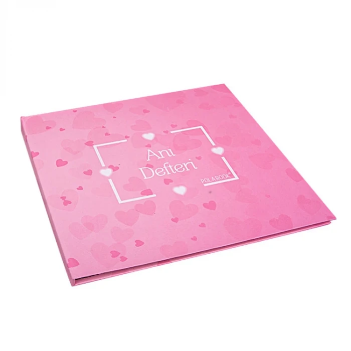 Kalpli Pembe Anı Defteri – 40 Fotoğraf Baskılı, Stickerlı ve Beyaz Jel Kalemli Hazır Romantik Hatıra Albümü (20x20 cm)