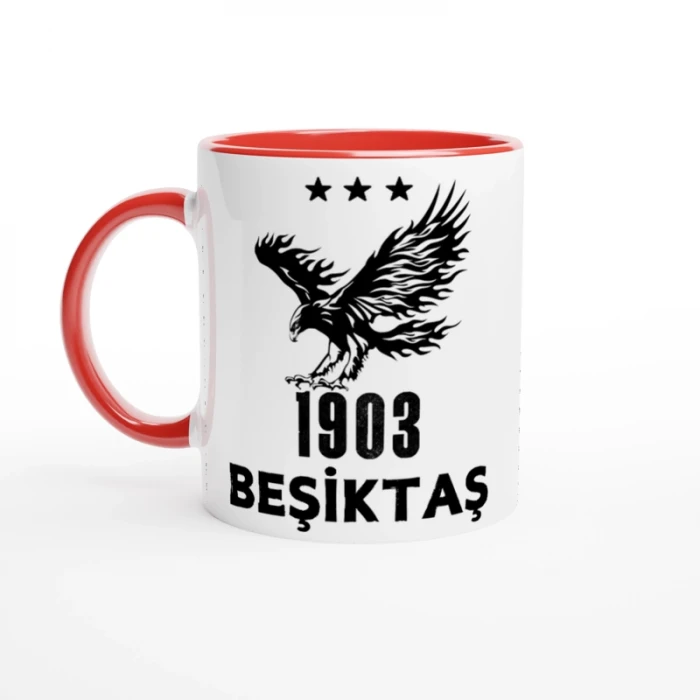 Kara Kartal Kırmızı Kulplu Çift Taraf Baskılı Kupa Bardak