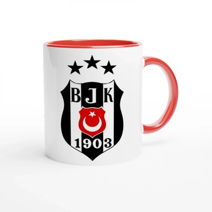 Kara Kartal Kırmızı Kulplu Çift Taraf Baskılı Kupa Bardak