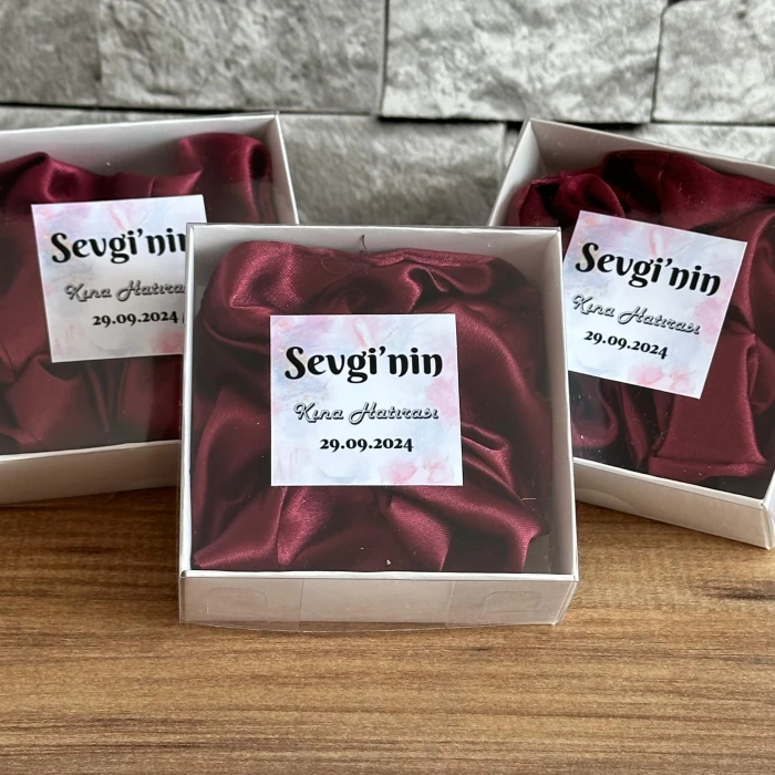 Kına Bekarlığa Veda Düğün Nişan Hediyelik Asetat Kutulu Saten Toka Bordo 10 Adet