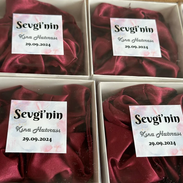 Kına Bekarlığa Veda Düğün Nişan Hediyelik Asetat Kutulu Saten Toka Bordo 10 Adet