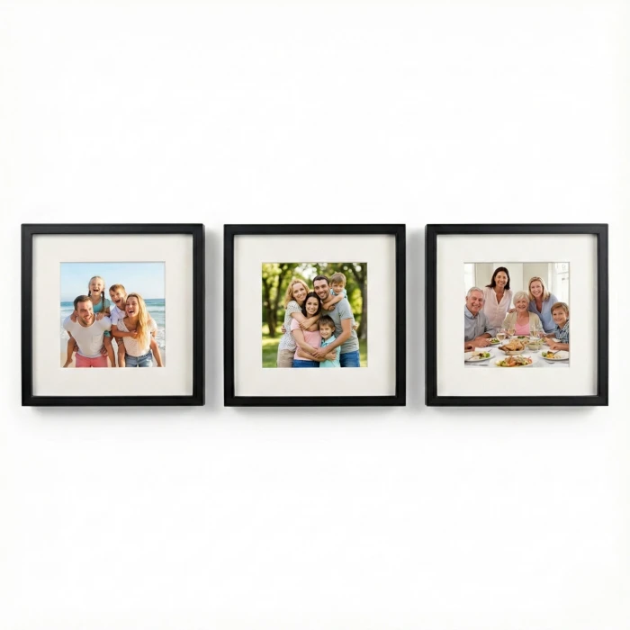 Kişiye Özel 3lü Siyah Sök-Tak Kare Çerçeve Seti (14x14 cm) - Duvarı Delmez & Hediye Kutulu