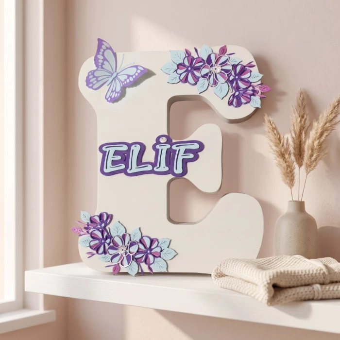 Kişiye Özel 3D Baskı İsimli Harf Pano – Kız Bebek Odası Dekoru