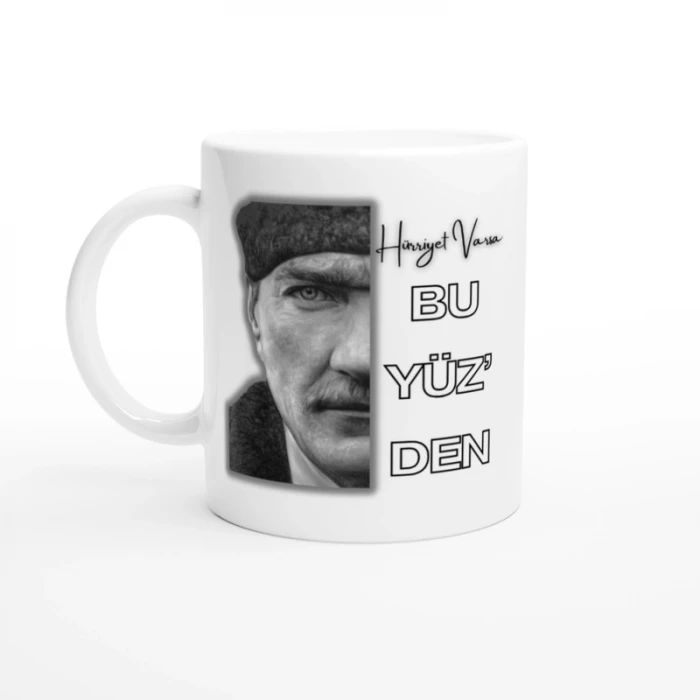 Kişiye Özel Atatürk Temalı Kupa Bardak | Hürriyet Varsa Bu Yüz’den – İsim Baskılı Porselen Kupa
