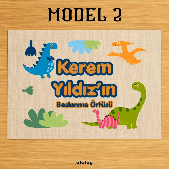 Kişiye Özel Dinozor Konseptli Keten Beslenme Örtüsü (28x40 cm) - Yıkanabilir İsimli Servis Bezi
