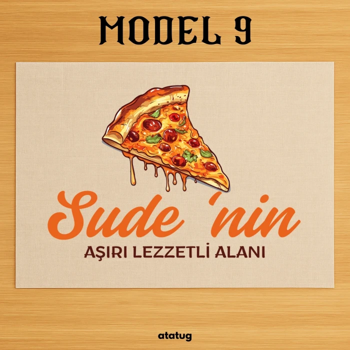 Kişiye Özel Eğlenceli Pizza Tasarımlı Keten Beslenme Örtüsü (28x40 cm) - Yıkanabilir İsimli Servis Bezi