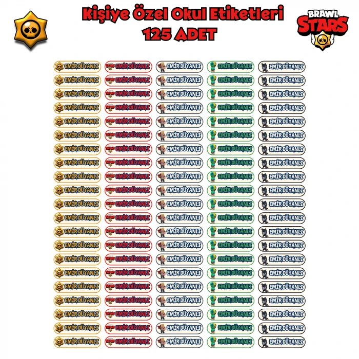 Kişiye Özel Brawl Stars Kalem Etiketi 125 Adet – İsim Baskılı Sticker