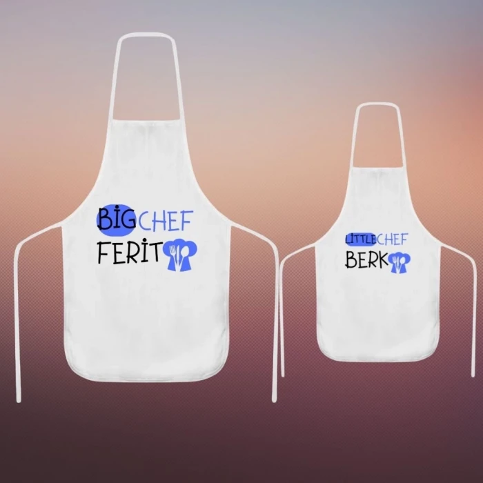 Kişiye Özel İsim Baskılı Baba-Çocuk Mutfak Önlüğü