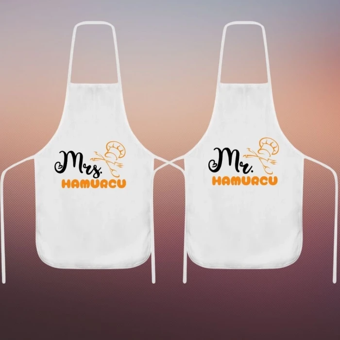 Kişiye Özel İsim Baskılı Çift Mutfak Önlüğü