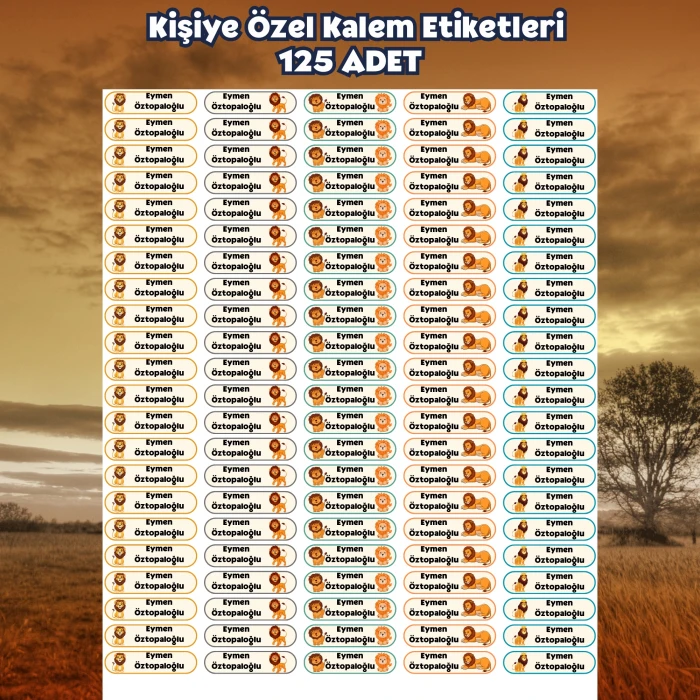 Kişiye Özel Kalem Etiketi – Aslan Temalı 125 Adet