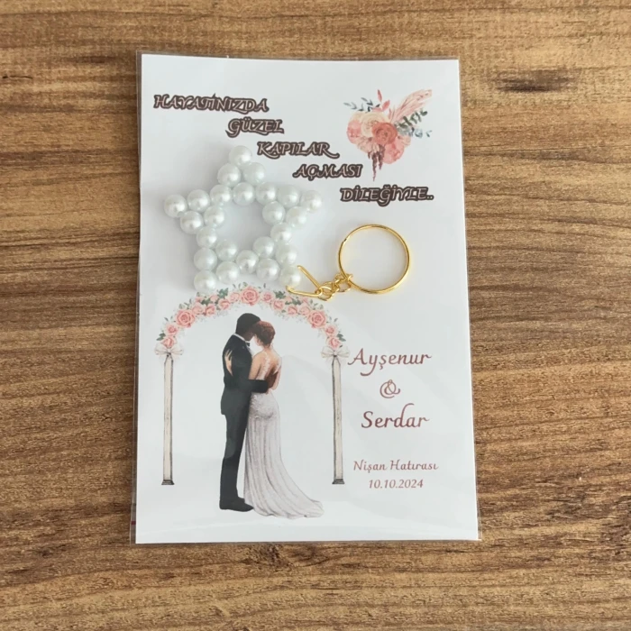 Kişiye Özel Kartlı Yıldız Anahtarlı Kına Nişan Düğün Doğum Günü Hediyelik 12 Adet