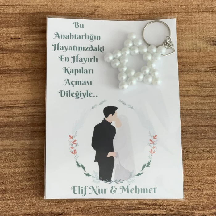 Kişiye Özel Kartlı Yıldız Anahtarlı Kına Nişan Düğün Doğum Günü Hediyelik 12 Adet