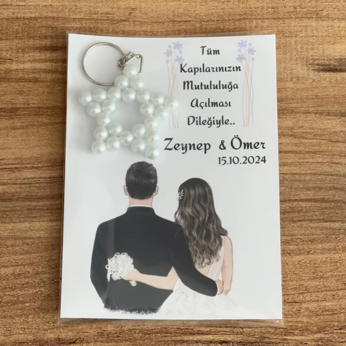 Kişiye Özel Kartlı Yıldız Anahtarlı Kına Nişan Düğün Doğum Günü Hediyelik 12 Adet