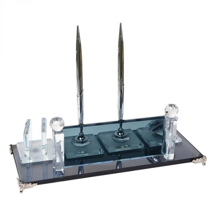 Kristal Çift Kalemli Silver Masa İsimliği