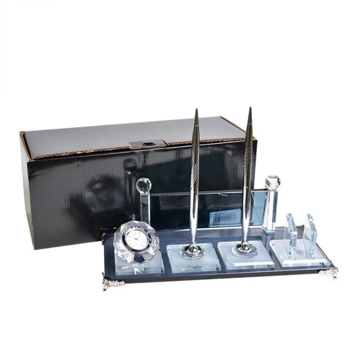 Kristal Çift Kalemli Silver Masa İsimliği