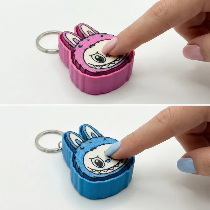 Labubu Temalı Mekanik Switch Fidget Anahtarlık - Stres Giderici Oyuncak (Mavi, Pembe, Turuncu)