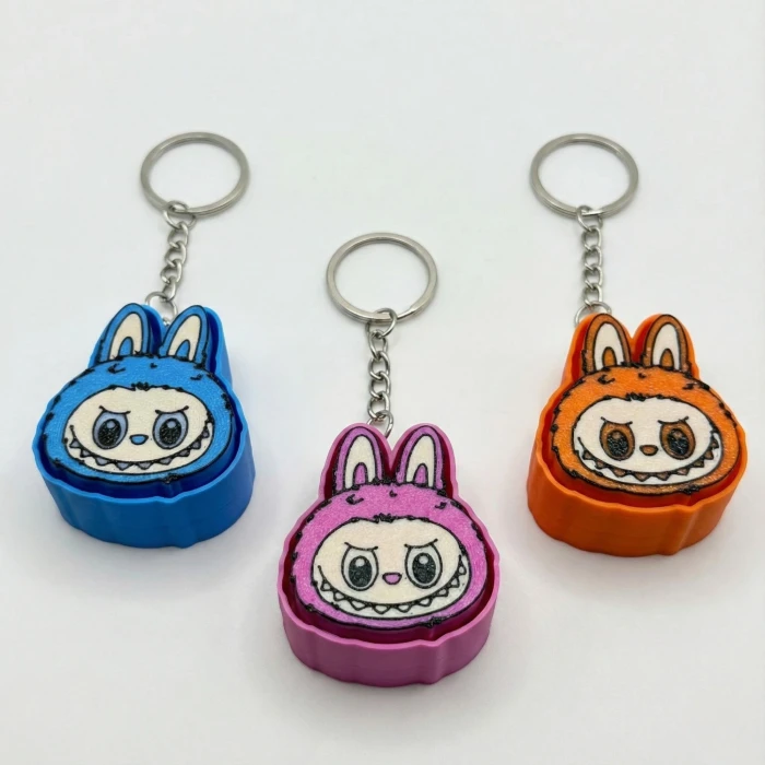 Labubu Temalı Mekanik Switch Fidget Anahtarlık - Stres Giderici Oyuncak (Mavi, Pembe, Turuncu)