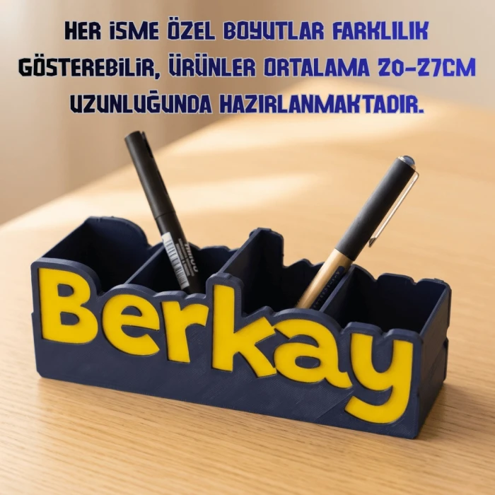 Lacivert Sarı Kişiye Özel İsimli Kalemlik | 3D Baskı