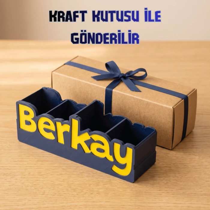 Lacivert Sarı Kişiye Özel İsimli Kalemlik | 3D Baskı