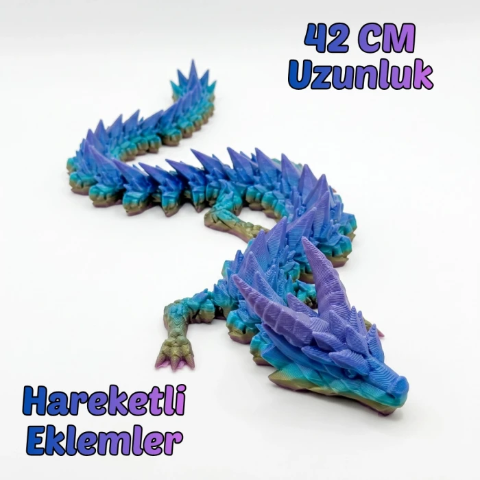 Mafsallı 3D Baskı Ejderha Figürü, Kristal Esnek Ejderha 42 CM