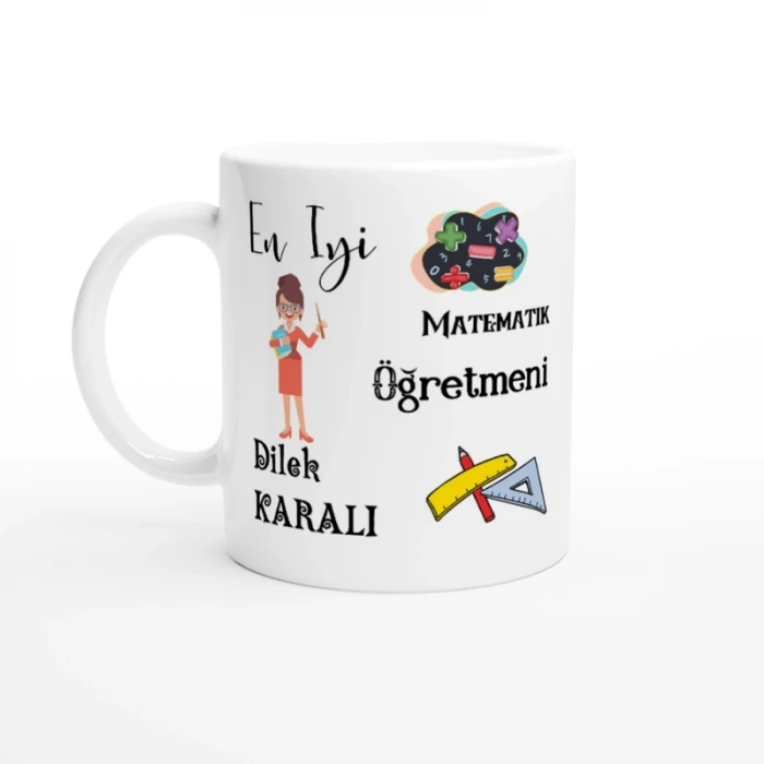 Matematik Öğretmeni Hediyesi – İsimli Porselen Kupa Bardak, Çift Taraf Baskılı, 300 ml, Kutulu Hediye
