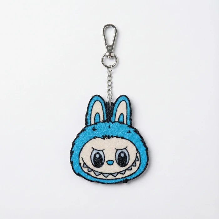 Mavi Labubu Temalı 3D Baskı Anahtarlık - Özel Dokulu Çanta Aksesuarı
