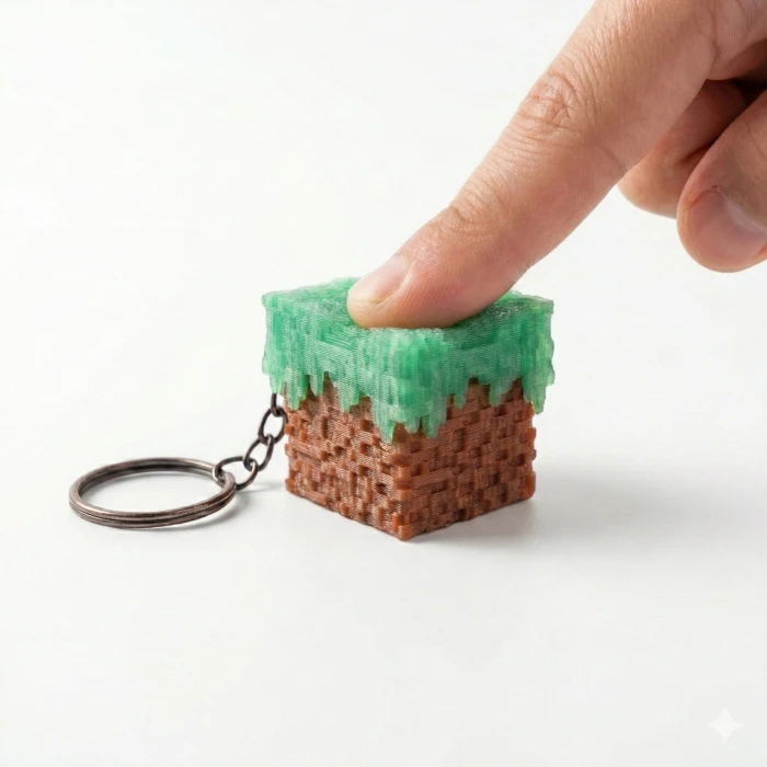 Minecraft Çim Bloğu Anahtarlık - Stres Atıcı Fidget Oyuncak