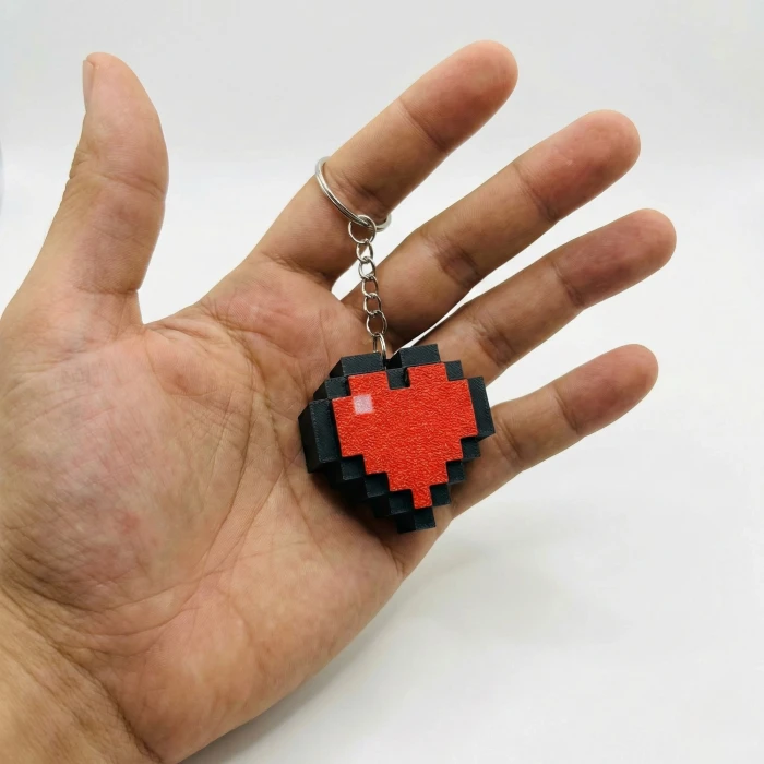Minecraft Temalı Mekanik Switchli Piksel Kalp Anahtarlık - Basılabilir Stres Oyuncağı