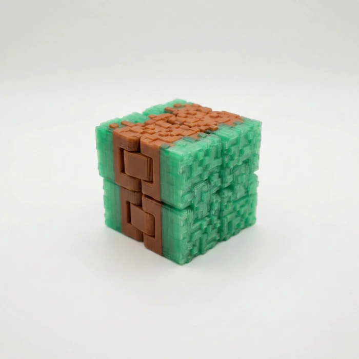 Minecraft Temalı Sonsuz Küp - Çim Blok Tasarımlı 3D Baskı Fidget & Stres Oyuncağı