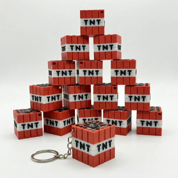 Minecraft TNT Bloğu Tasarımlı 3D Baskı Oyuncu Anahtarlık