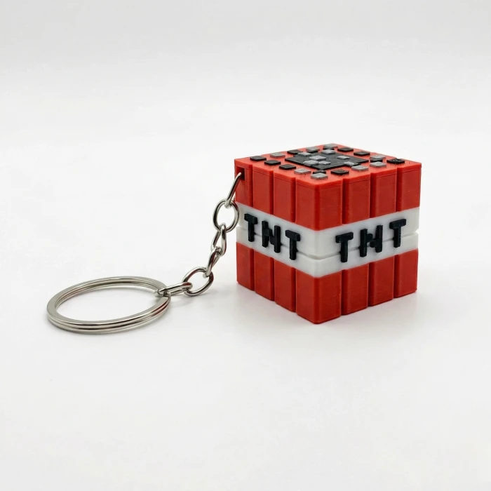Minecraft TNT Bloğu Tasarımlı 3D Baskı Oyuncu Anahtarlık