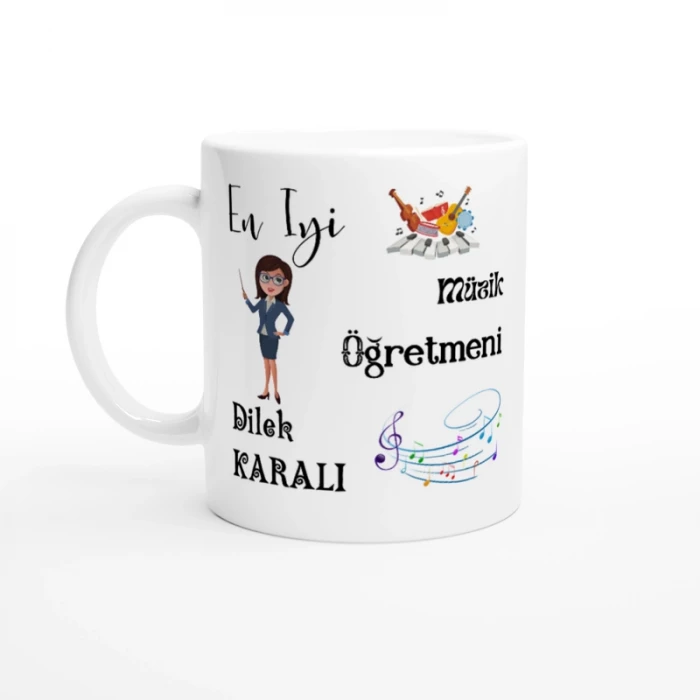 MÜZİK ÖĞRETMENİ HEDİYESİ – KİŞİYE ÖZEL PORSELEN KUPA BARDAK, ÇİFT TARAF BASKILI, 300 ML, KUTULU