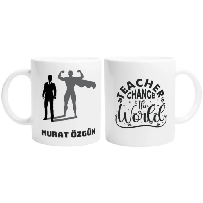 Öğretmenler Günü Hediyesi Porselen Kupa Bardak – Kişiye Özel, Çift Taraf Baskılı, 300 ml, Kutulu Hediye