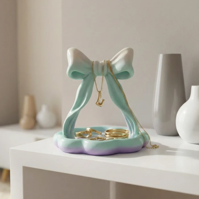 Pastel Rüyası: Dekoratif Fiyonk Tasarımlı Takı Standı- Modern Mini Düzenleyici