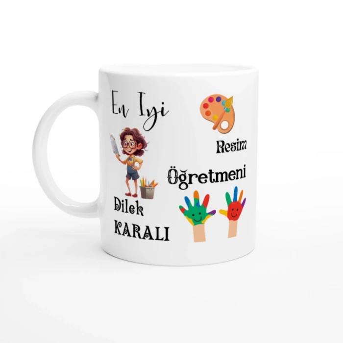 RESİM ÖĞRETMENİ HEDİYESİ – KİŞİYE ÖZEL PORSELEN KUPA BARDAK, ÇİFT TARAF BASKILI, 300 ML, KUTULU