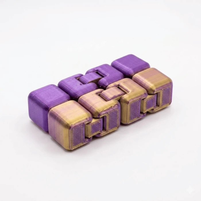 Silk Violet Altın 3D Sonsuz Küp Fidget – Karne Hediyesi | Öğretmenden Öğrenciye Sınıf Hediyesi | Tatil Temalı İsim Kartlı