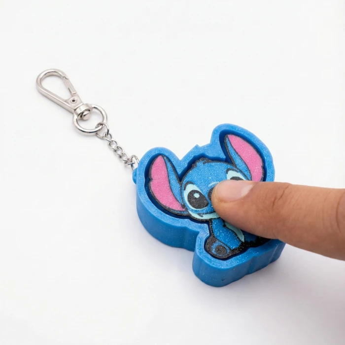 Stitch Tasarımlı Mekanik Clicker Anahtarlık - Sesli Fidget Stres Oyuncağı