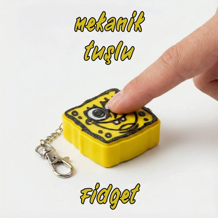 Sünger Bob Kare Pantolon 3D Baskı Fidget Clicker Anahtarlık - Sağlam Metal Askılı