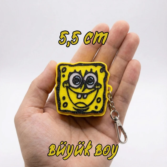 Sünger Bob Kare Pantolon 3D Baskı Fidget Clicker Anahtarlık - Sağlam Metal Askılı