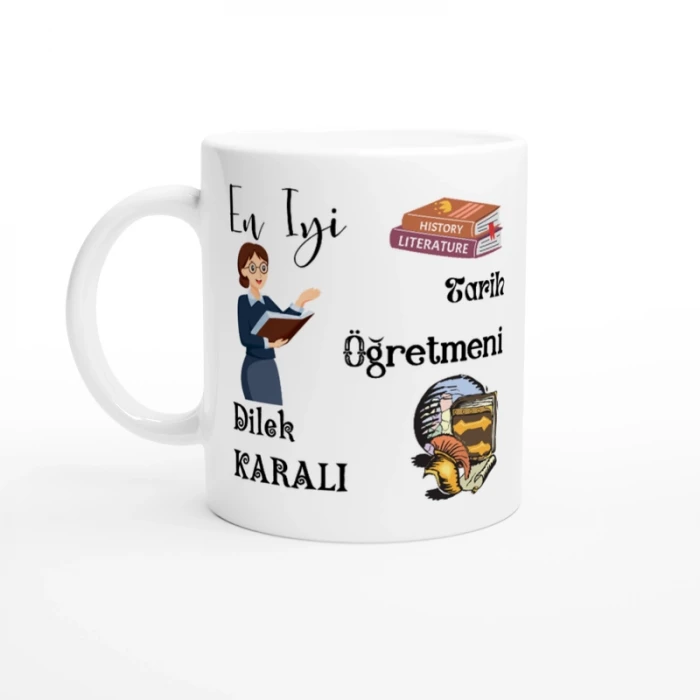TARİH ÖĞRETMENİ HEDİYESİ – KİŞİYE ÖZEL PORSELEN KUPA BARDAK, ÇİFT TARAF BASKILI, 300 ML, KUTULU