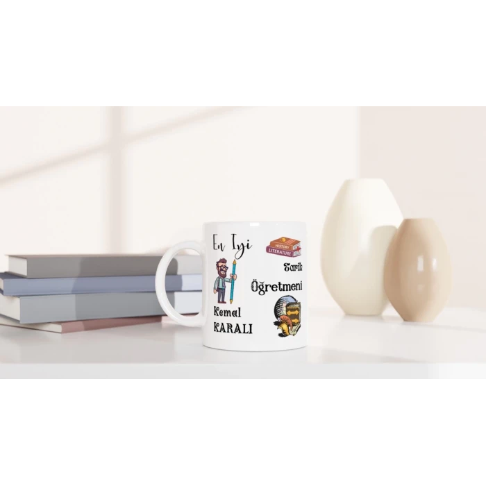 TARİH ÖĞRETMENİ HEDİYESİ – KİŞİYE ÖZEL PORSELEN KUPA BARDAK, ÇİFT TARAF BASKILI, 300 ML, KUTULU